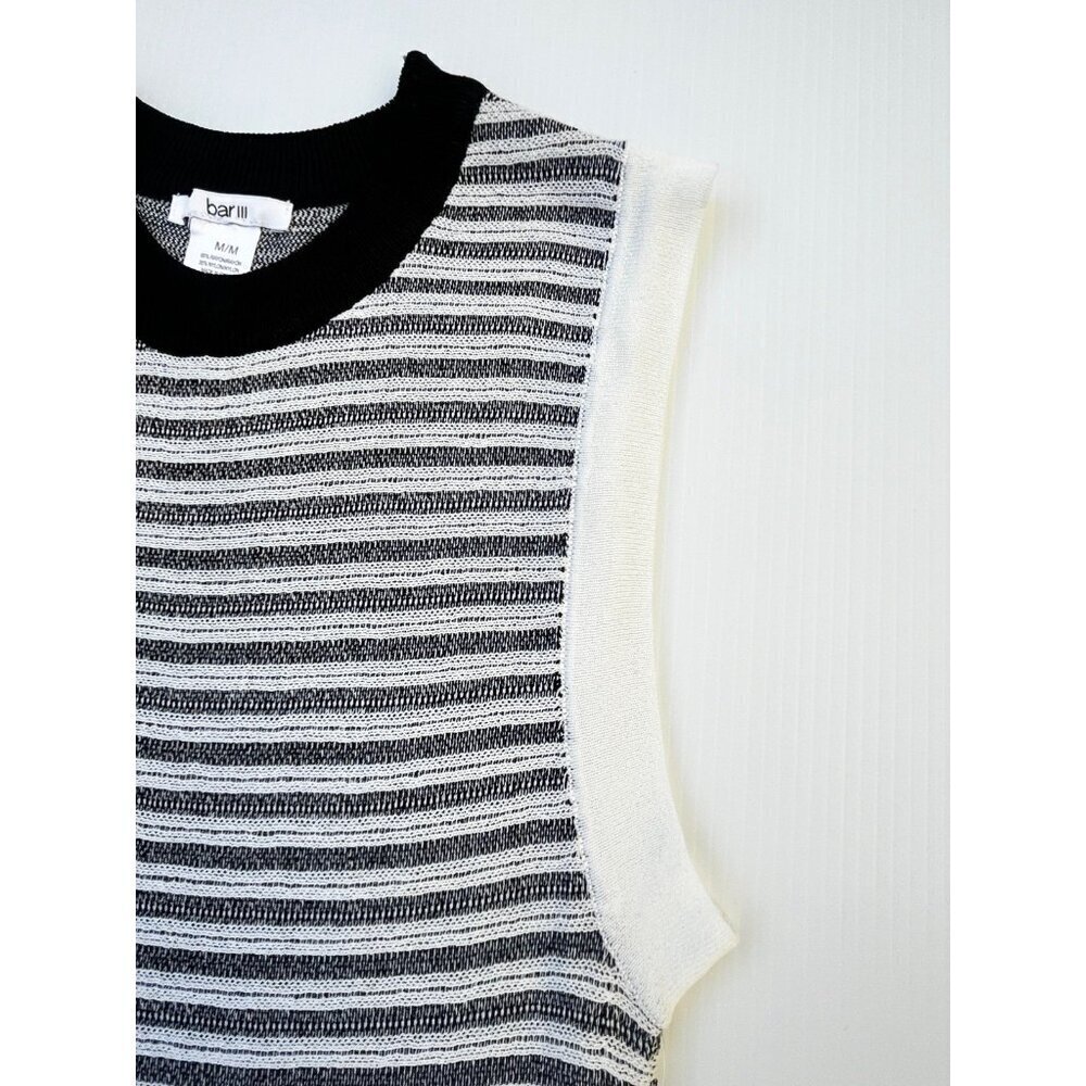 NWT Bar III Sleeveless Knit Dress Black White Stripe Size M Midi Stretch - Picture 10 of 15